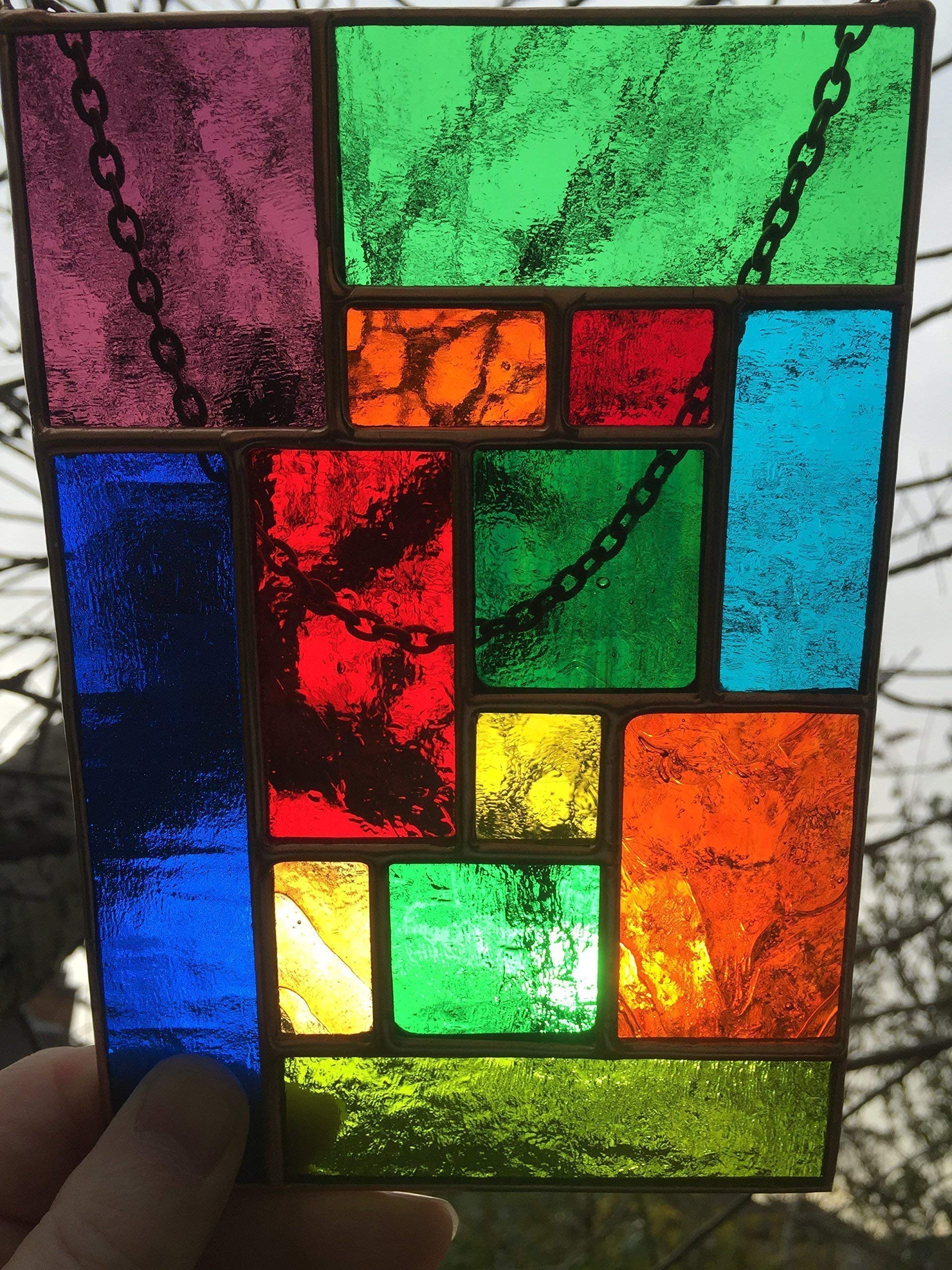 Pannello in vetro colorato, in rame, multicolore, arte astratta