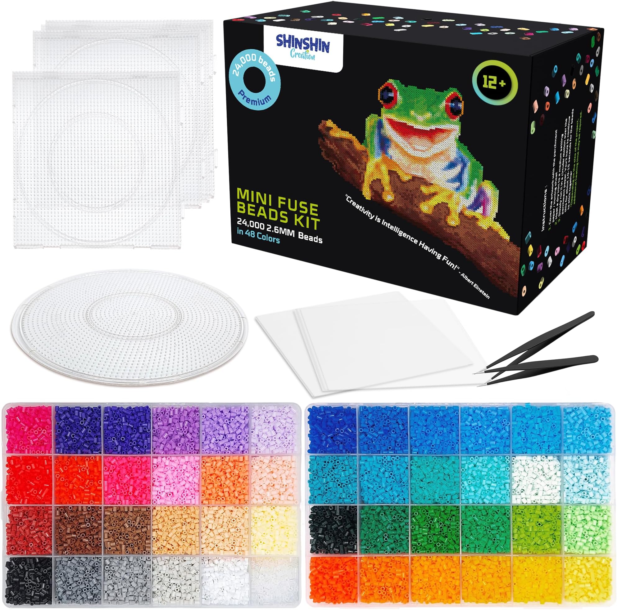 24,000 Mini Fuse Beads kit 2.6mm, 48 Colors 5 Pegboards 2 Tweezers Mini Perler Beads Kit Compatible Hama Beads Melty Mini Beads Melting Beads Iron Beads Craft Beads Bulk Beados kit Storage