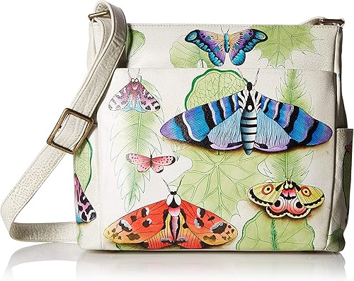 Anna by Anuschka Bandolera de piel pintada a mano con bolsillos laterales para mujer