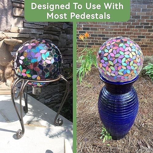 Miniatura 6 de Lily's Home Colorida bola de vidrio de mosaico, diseñada con un impresionante patrón de mosaico holográfico de pétalos para traer color a cualquier