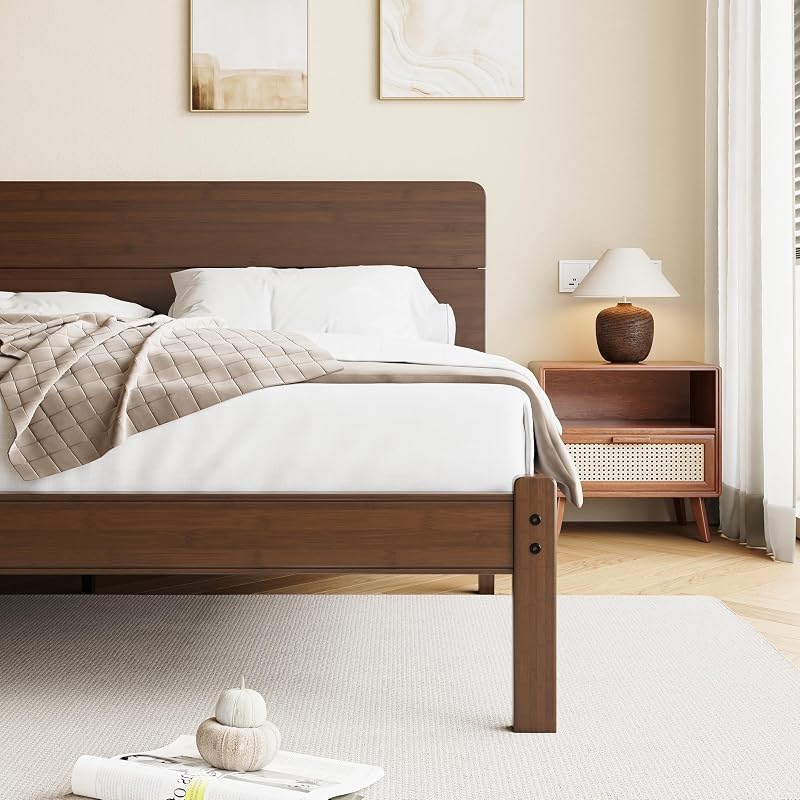 14" Solid Bamboo Wood King Size Platform Bed Frame with Headboard image 4