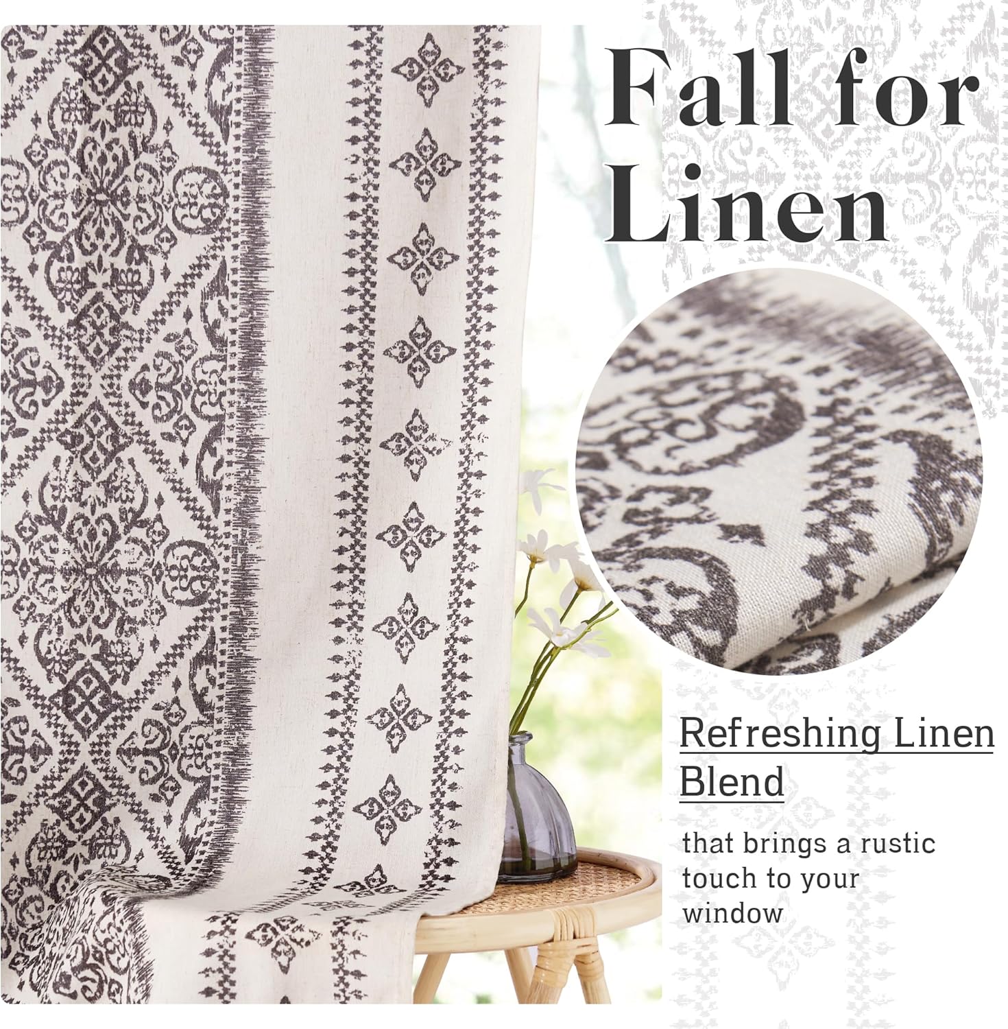 NICETOWN Natural Linen Door Curtains for Glass French Door, Farmhouse Boho Window Rustic Sheer Drapes Light Filtering Rod Pocket Front Sidelight Shade Privacy Added, 1 PC, 35" W x 72" L