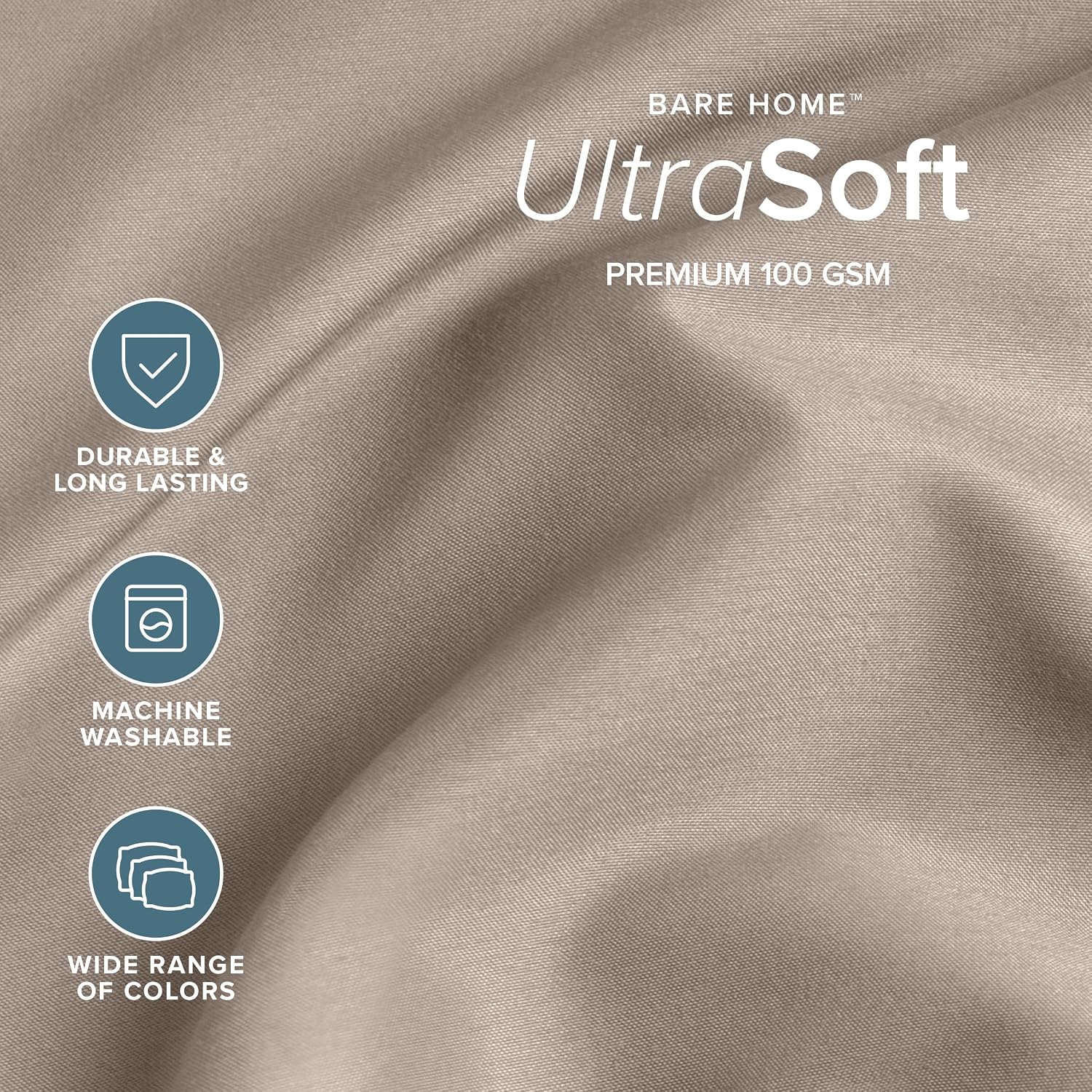 Bare Home Queen Sheet Set - 1800 Ultra-Soft Microfiber Queen Bed Sheets - Double Brushed - Deep Pockets - Easy Fit - 4 Piece Set - Bedding Sheets & Pillowcases (Queen, Khaki)