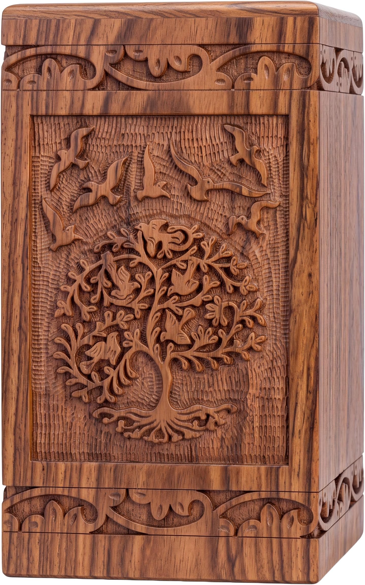 Tree of Life Wooden Urns for Human Ashes Adult Male & Female – Large 250 Cubic Inch Capacity (Holds up to ~250 lb), Hand-Carved Solid Sheesham Cremation Memorial Keepsake