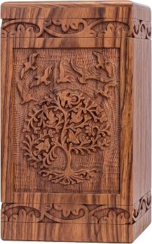 Tree of Life Wooden Urns for Human Ashes Adult Medium 180 Cubic Inch Capacity Holds up to 180 lb, Hand-Carved Solid Sheesham Cremation Memorial Keepsake