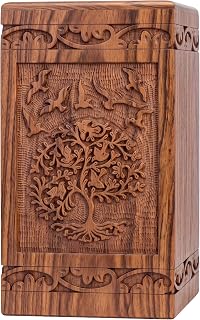 Tree of Life Wooden Urn for Human Ashes, Medium 115 Cu in, Rosewood