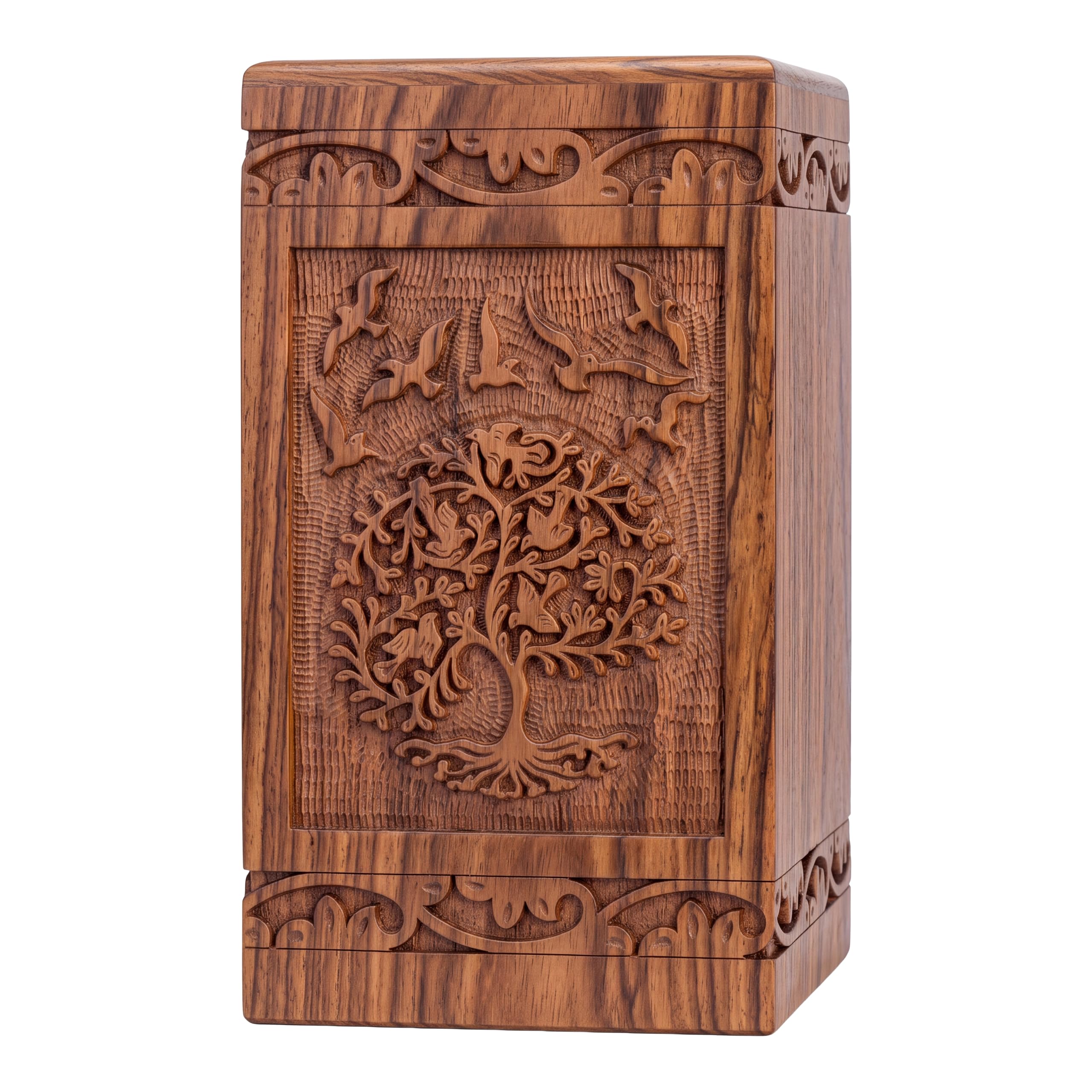 Urna de madera del árbol de la vida para cenizas humanas, capacidad de 115 libras, adecuada para entierro para hombres, mujeres, mamá, papá, mini urna de cremación de recuerdo de palisandro para