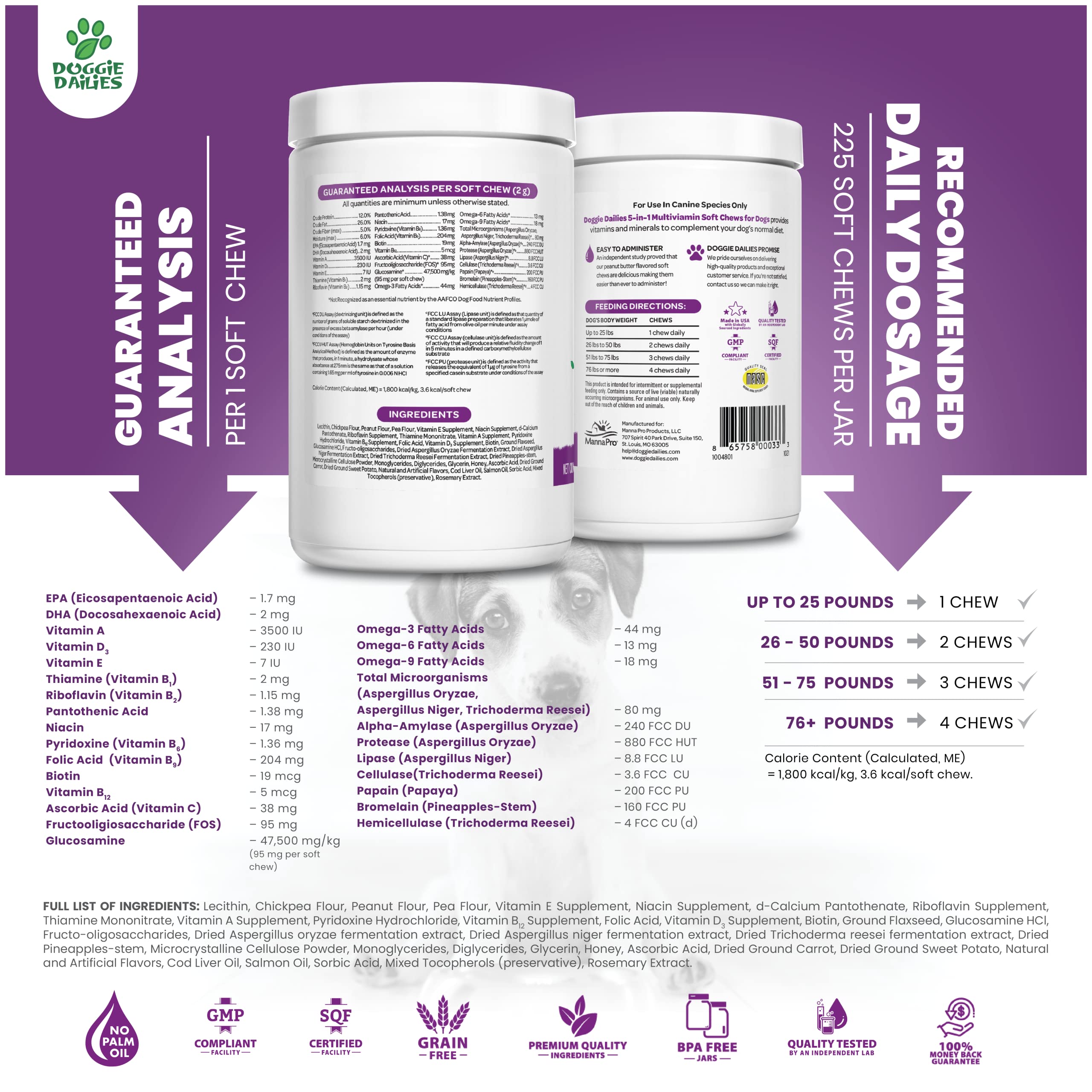 Doggie Dailies 5 in 1 Multivitamin for Dogs, 225 Soft Chews, Dog