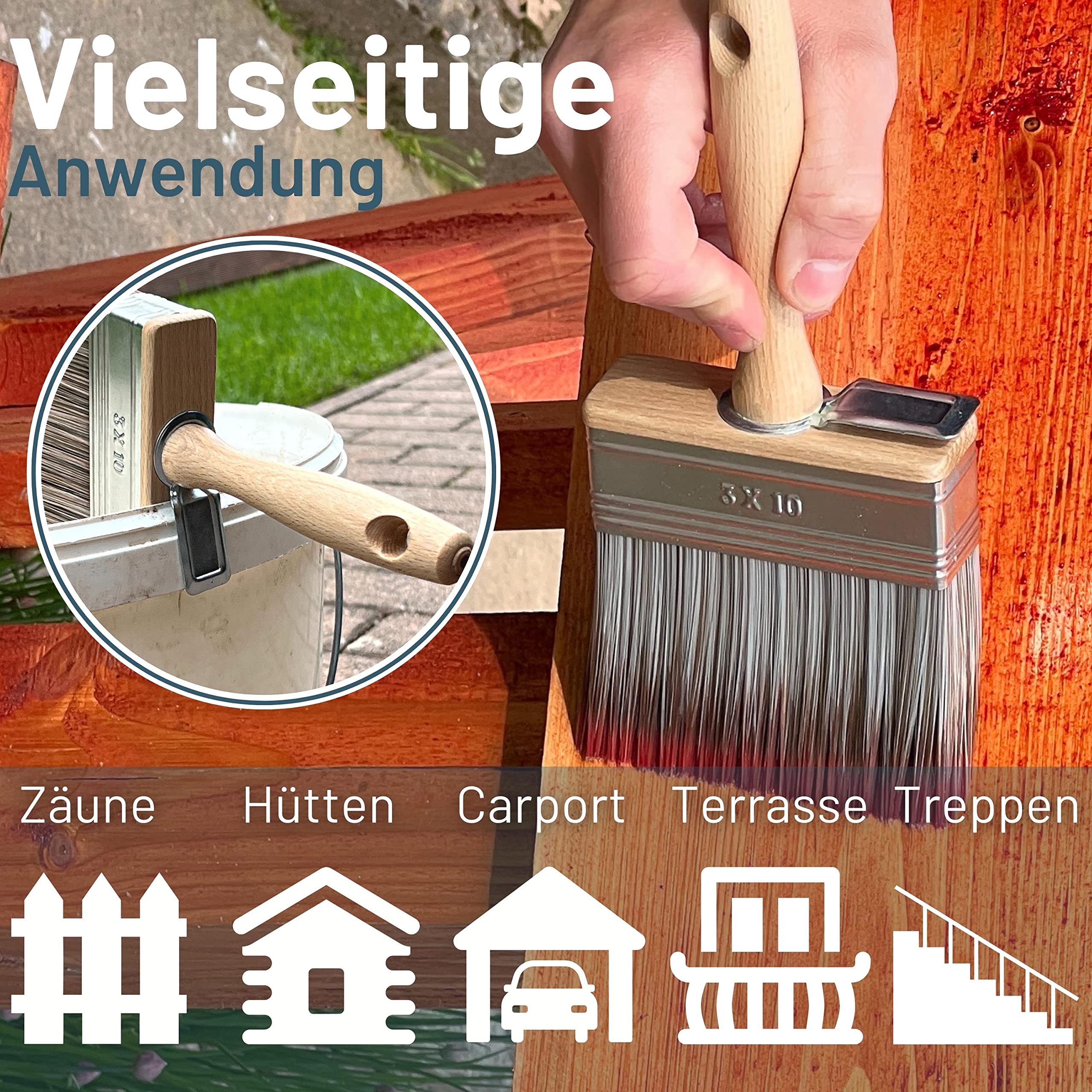ORGAFLIX Flächenstreicher 100mm Premium - 2er Set - Kein Borstenverlust - Malerset große Flächen, Lasurpinsel, Holz außen, Quast, Borstenpinsel, Malerpinsel breit, Pinsel Möbelfarbe streichen