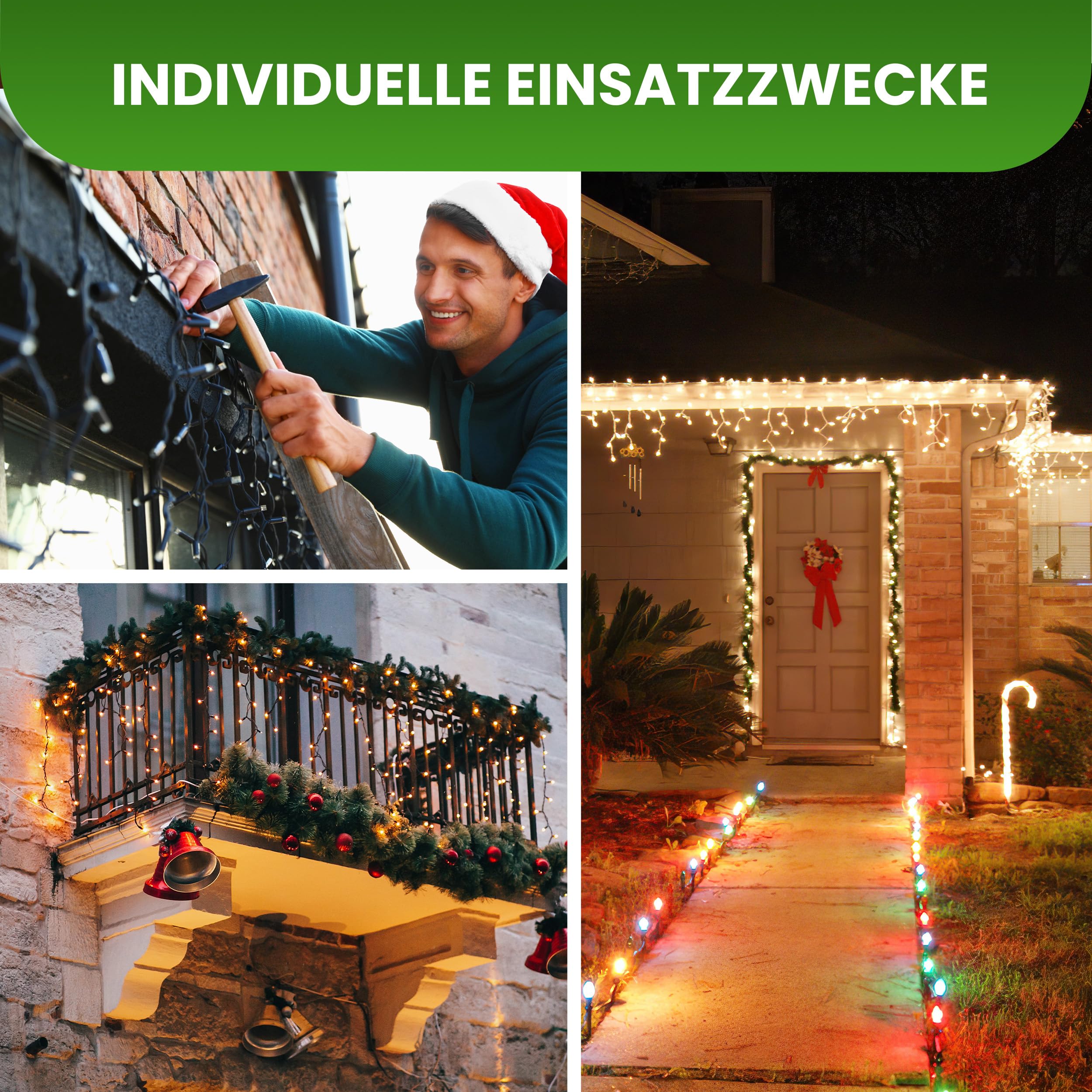 LED Eisregen Lichterkette 3 m 60 LED warmweiß IP44 | Für Innen & Außen | Ideal für Weihnachten, Dach, Balkon & Dekoration
