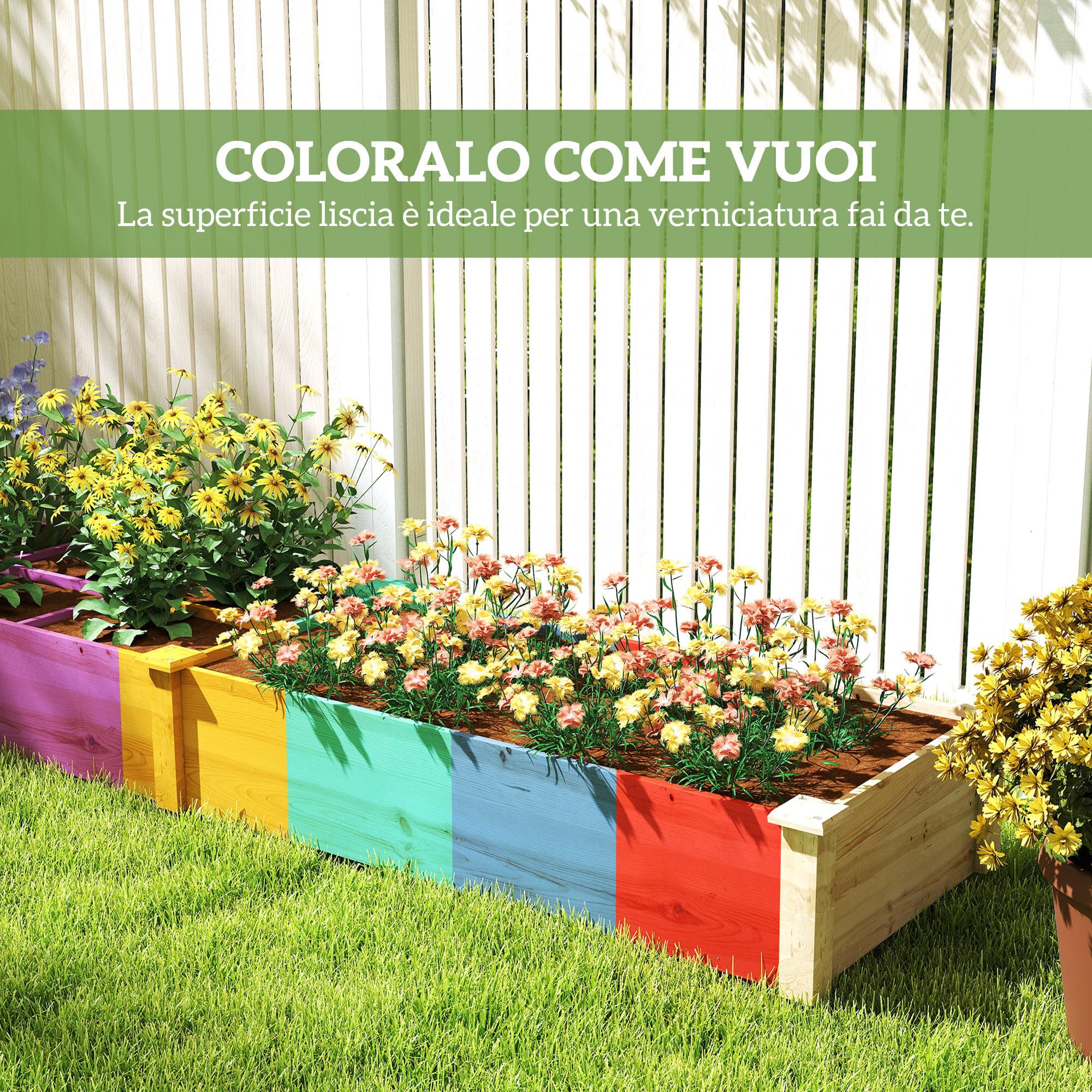 Outsunny Letto Rialzato per Orto e Giardino, Cassone per Orto con Divisorio Interno e Fondo Aperto, 237x60x25cm, Legno Naturale