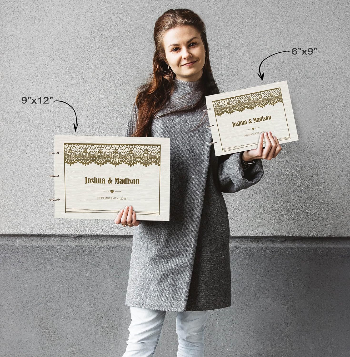 Darling Souvenir Personalized Engraved Laser Cut Wedding Guest Book Wooden Cover Sign-in Book Registry Guestbook Scrapbook-CN