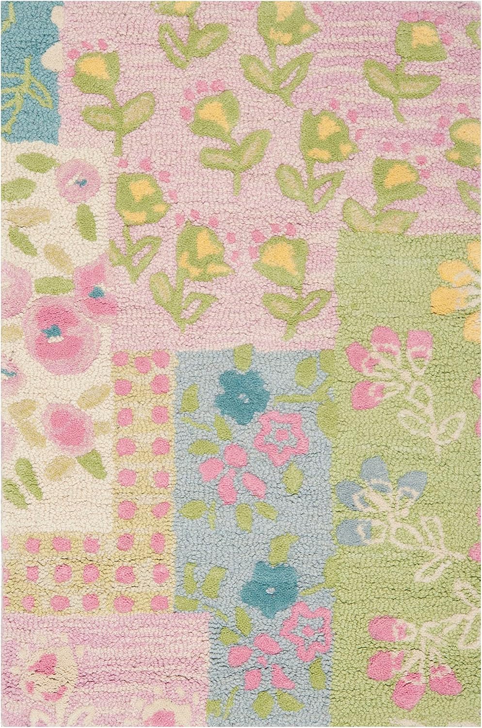 SAFAVIEH Kids Collection Area Rug - 7' Square, Pink & Multi, Handmade Floral Patchwork Wool, Ideal for High Traffic Areas in Living Room, Bedroom (SFK321A)