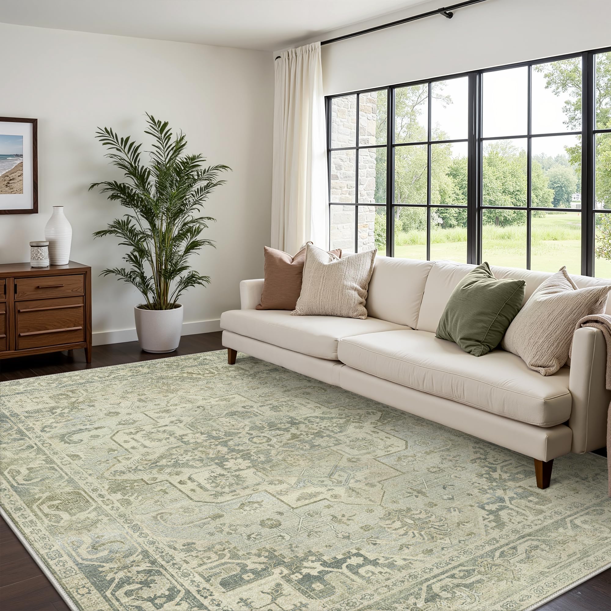 Tapis lavable 200x290 cm antidérapant et durable pour salon