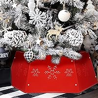 Vista 9 de Blissun Anillo de metal para árbol de Navidad, collar de árbol de Navidad con copo de nieve impreso, soporte base de falda de sauce para decoración