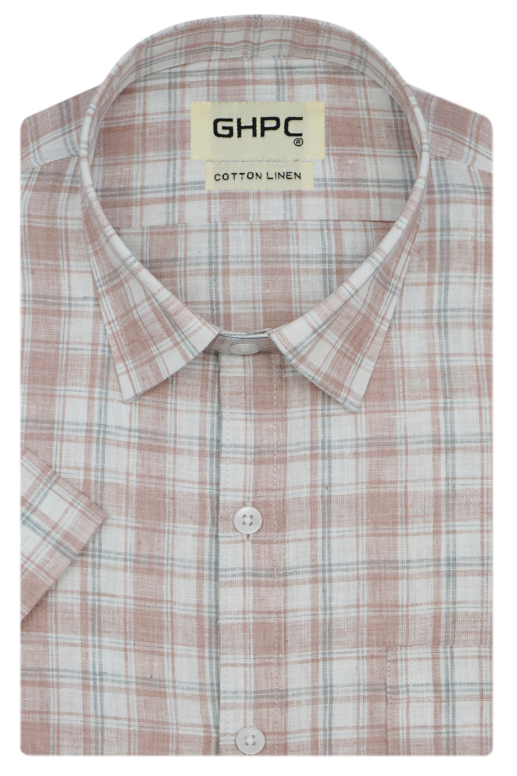 ghpc Cotton Linen Checkered Half Sleeves Regular Fit Formal Shirt for Men-picture-56