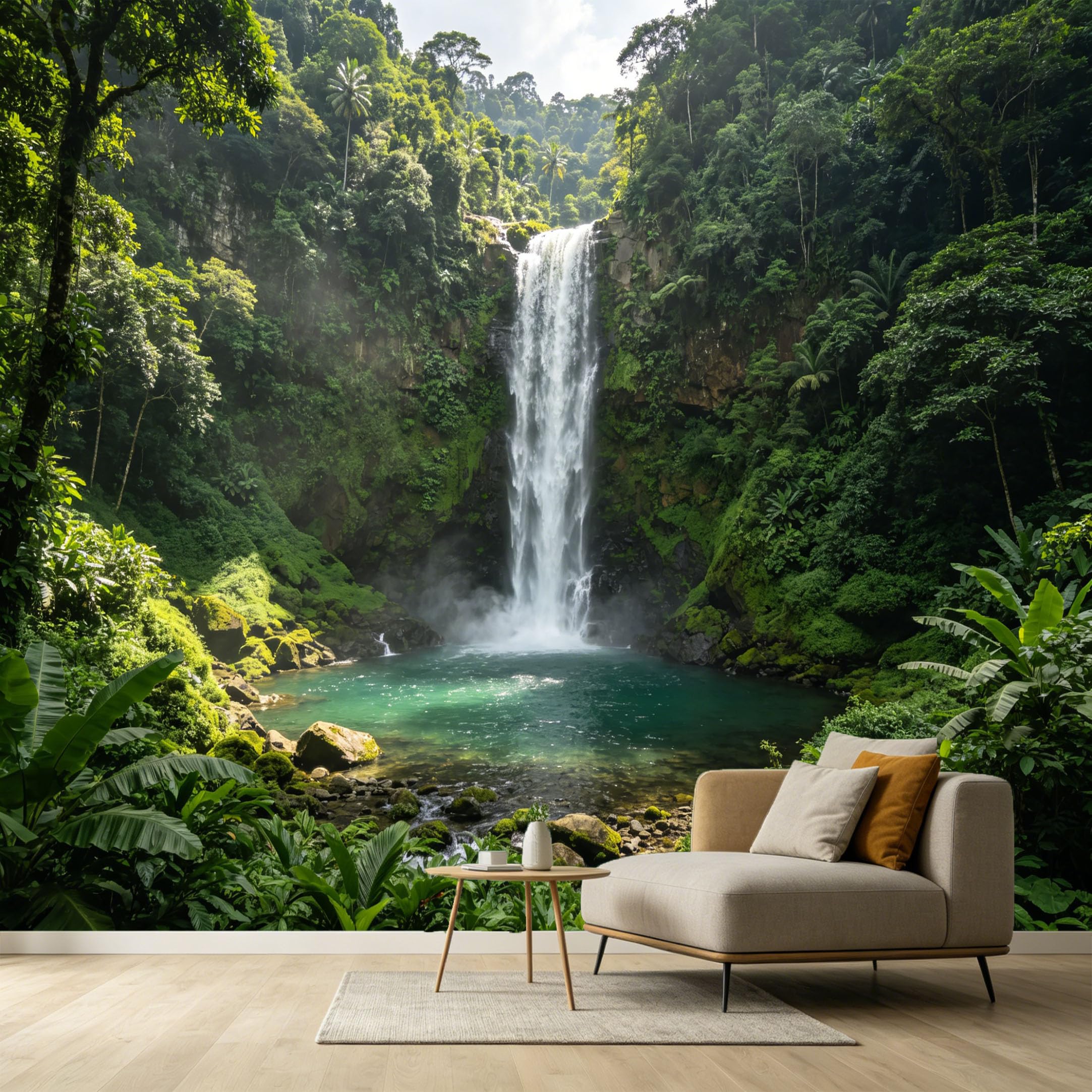 Custom Size Wall Murals Tropical Waterfall Rainforest Landscape Botanical SelfAdhesive Wall Fabric Removable Large Wallpaper for Photo Living Room Interior Decor Home Art