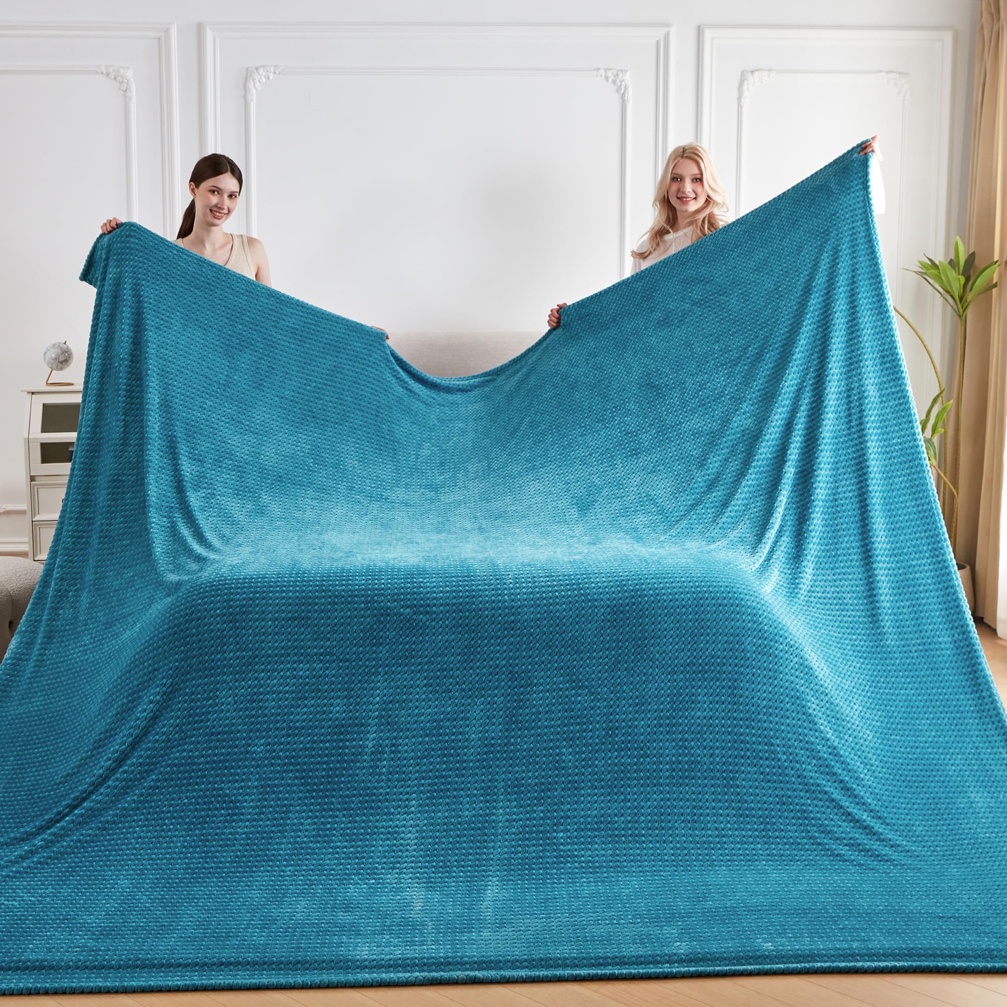 Riesige Fleecedecke 308x308 Cm – Weich, Nahtlos, Olivgrün Mit Jacquard-Muster, Für Sofa, Bett & Camping