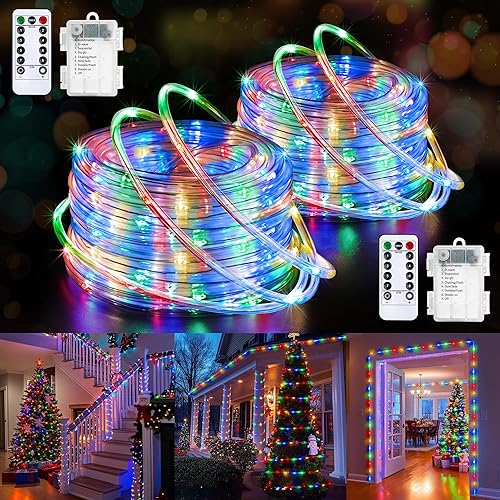 Miniatura 11 de Jnaurb Luces de Cuerda a Batería para Exteriores, 33 Pies 100 LED 8 Modos Luces de Cadena a Batería, Luz de Hadas de Navidad Impermeable con Control