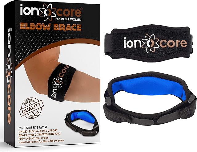 ionocore Tennis Elbow Strap | Elbow Support for Men & Women | Arm Support for Tennis Elbow, Golfers Elbow, Pain Relief | Elbow Brace with EVA Compression Pad | Adjustable Tennis Elbow Support