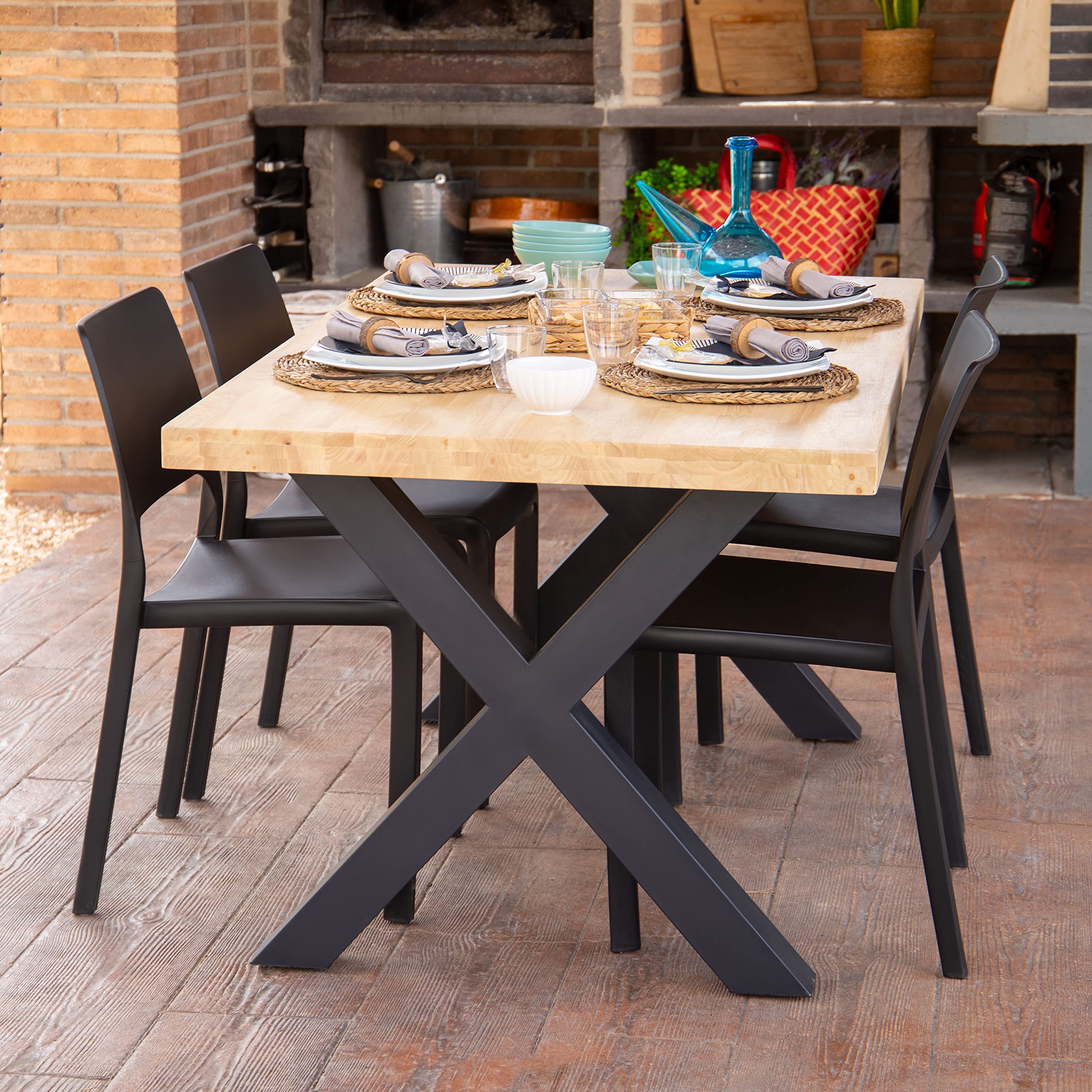 Adec Group X-Loft, Mesa de Comedor, Mesa de Salon, Acabado en Roble Salvaje y Patas Metalicas Negro, Medidas: 160 cm (Largo) x 90 cm (Ancho) x 76 cm (Alto)