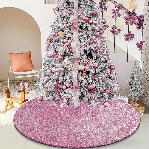 Miniatura 9 de tiosggd Falda de árbol de Navidad con lentejuelas doradas, 48 pulgadas, adornos grandes para árbol de Navidad, doble capa, tapete para árbol de