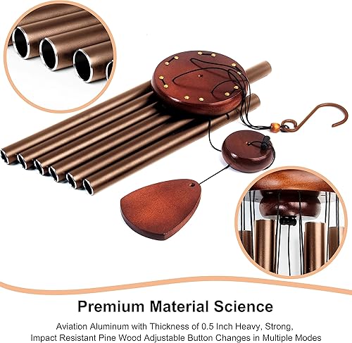 Vista 123 de Campanillas de viento grandes de aluminio de 37 pulgadas para crear un ambiente zen, adecuadas para exteriores, con atrapador de viento, adecuadas