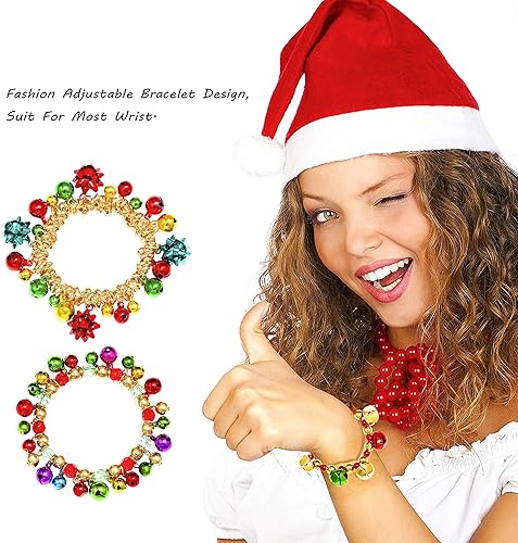 Miniatura 3 de Pulseras navideñas de cascabel, coloridas pulseras elásticas con cuentas para regalo, pulsera elástica en forma de lazo, regalos de vacaciones,