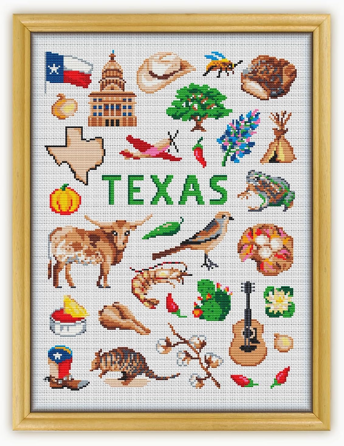 Texas Collection CS1857 - Counted Cross Stitch KIT#2 Prime. Set of Threads, Needles, AIDA Fabric, Needle Threader, Embroidery Clippers and Printed Color Pattern Inside.