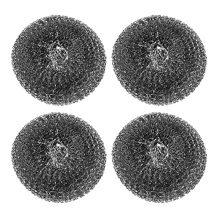 HARFINGTON 4pcs Stainless Steel Scrubber Pad, Barbecue Grill Cleaning Scrubber Pads Replacement Steel Wool Brush Head for Gas, Outdoor BBQ Accessories