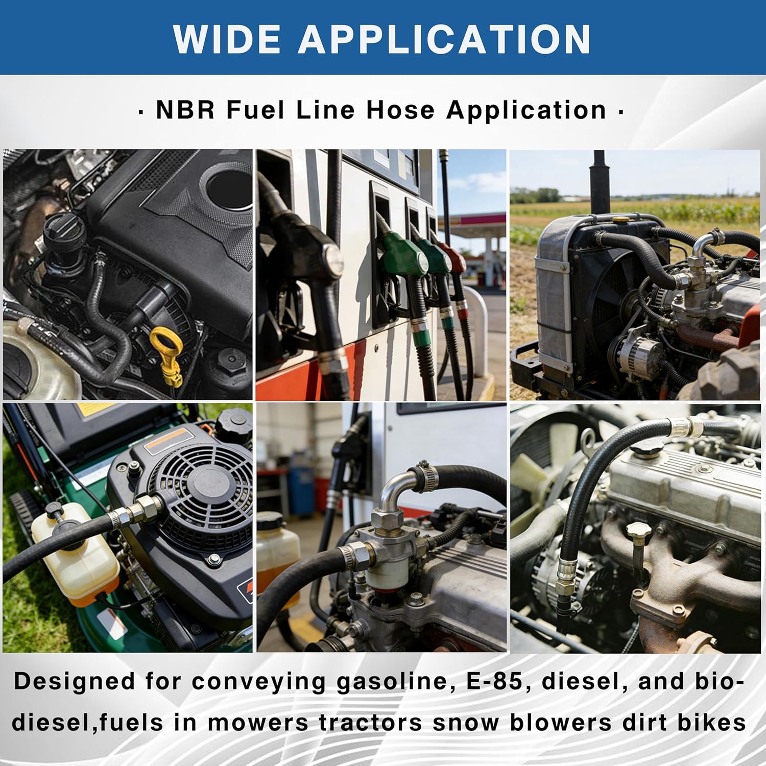 Fuel Line Kit by CMDOCK - 6.6Ft 5 Sizes (3/16", 1/4", 5/16", 3/8",1/2" ID) Fuel Hose with 50 Clamps for Lawn Mowers, ATV, Golf Cart, Small Engines, Snowmobile & Tractors (6.6FT)