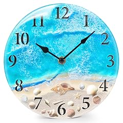 Coastal Nautical Glass Wall Clock with Seashell Design and Aesthetic Beach Theme Battery Operated photo Coastal Nautical Glass Wall Clock with Seashell Design and Aesthetic Beach Theme Battery Operated