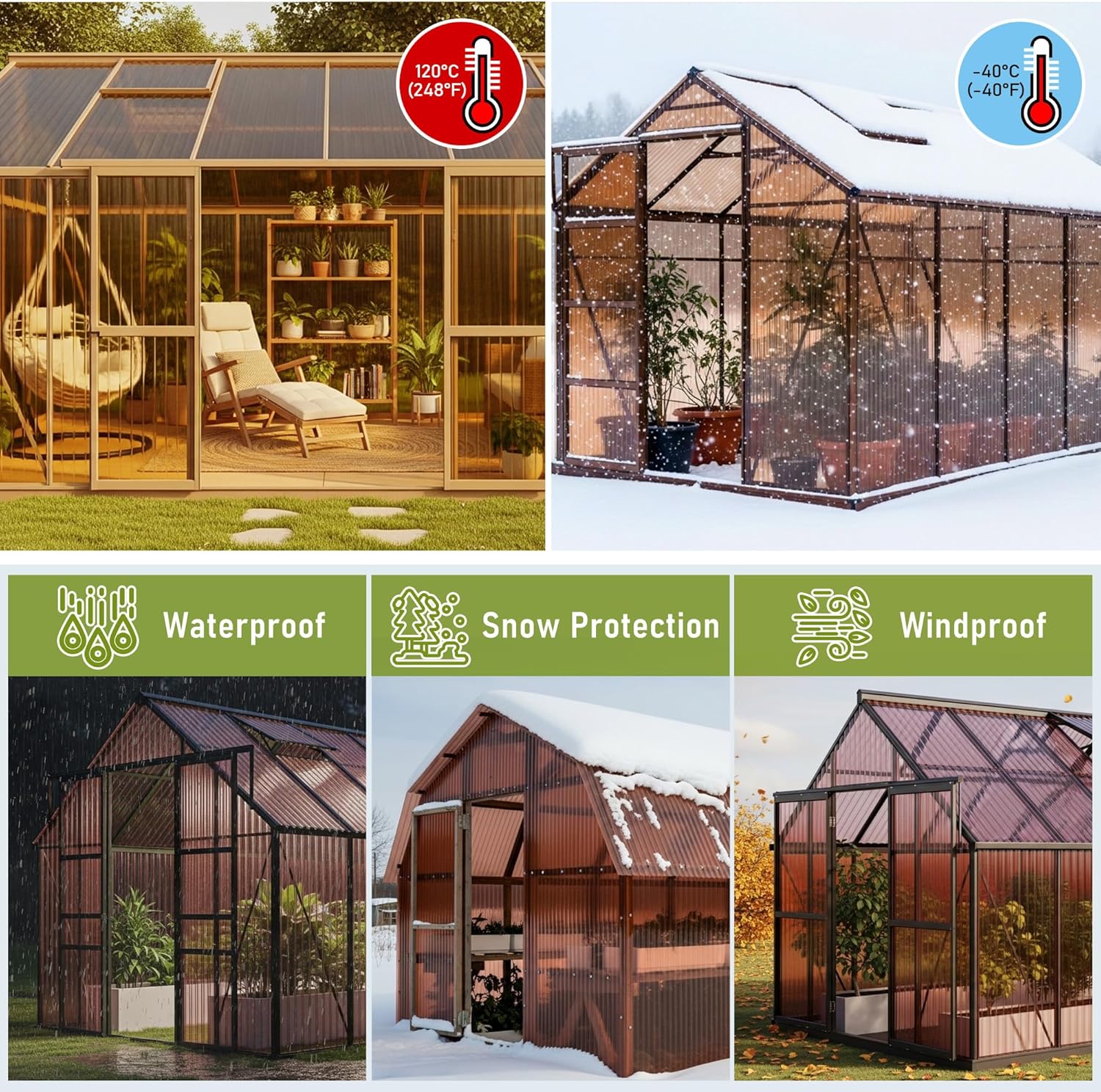 Bezseller 6 Pack 5'x2' Polycarbonate Greenhouse Panels, 0.24" Twin-Wall Sheets, UV Resistant & Weatherproof Clear Roofing for Greenhouse,Gazebo Roofing and Outdoor Projects