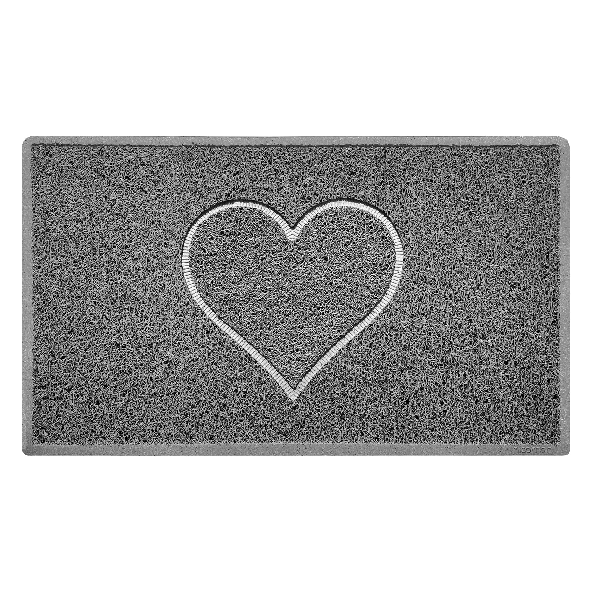 Nicoman Grey Heart Shape Embossed Entrance Door Mat Non Slip Dirt Trapper Pvc Spaghetti Mat With Rubber Base, Jet Washable Quick Drying Doormat Drainage Outdoor Use Only - (Medium, 75 X 44Cm)