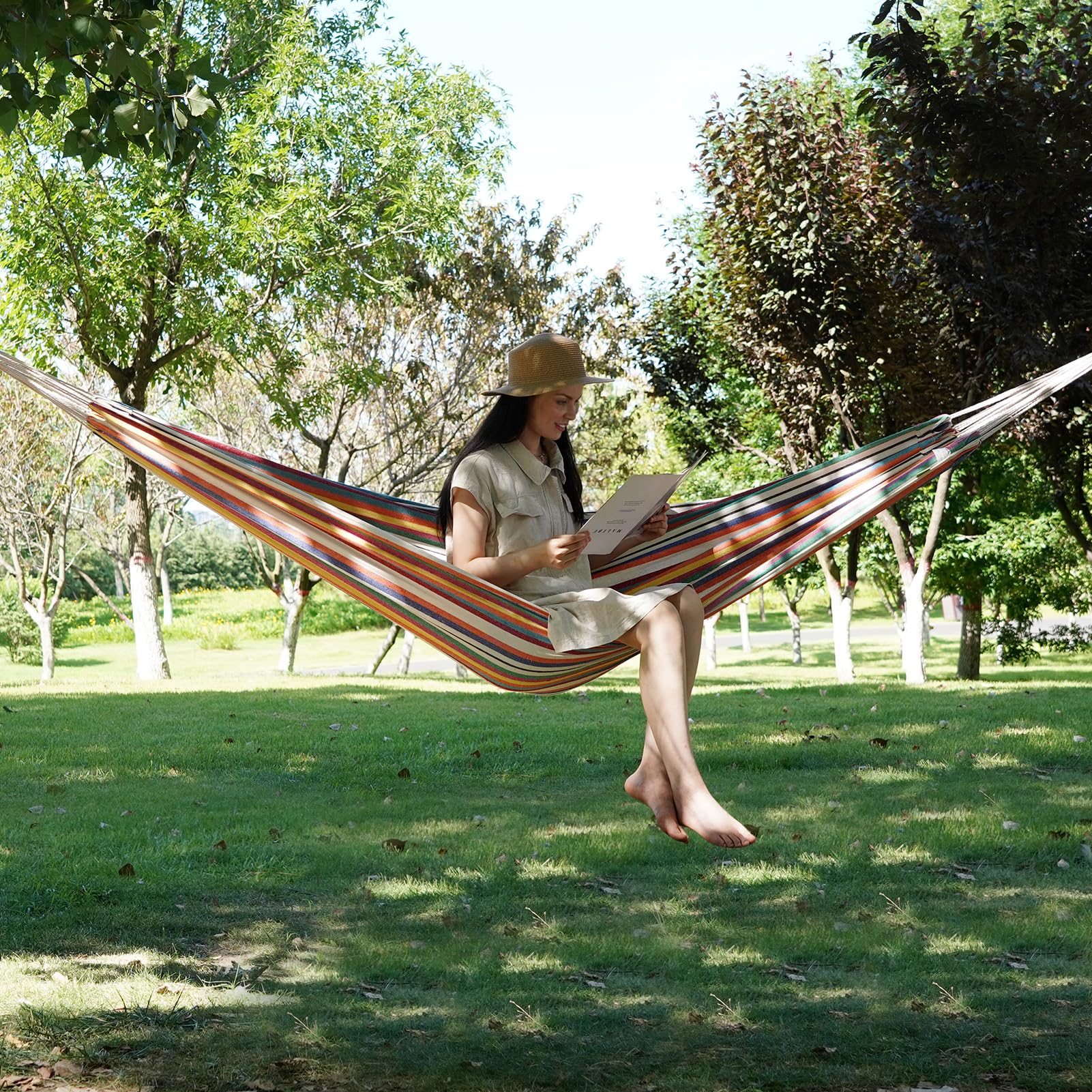 Hamac brésilien avec sangles d'arbre – Hamac portable en coton avec sac de transport pour jardin, porche, utilisation en extérieur et en intérieur Mixcolor