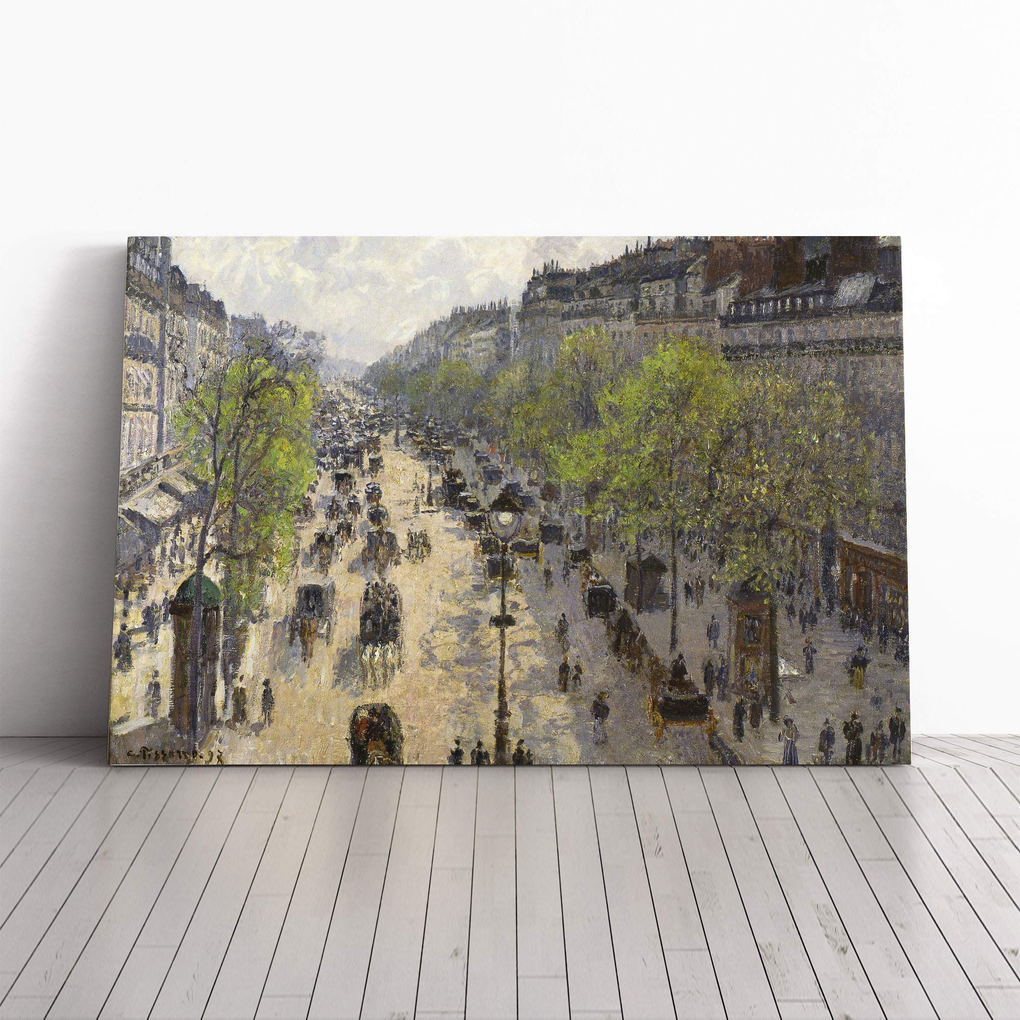 Camille Pissaro Boulevard Montmartre in Primavera Canvas Print | Gallery Wrapped 30mm Frame Wall Art | 24x16 inches | Ready to Hang | Modern Picture | Living Room Bedroom Lounge Office