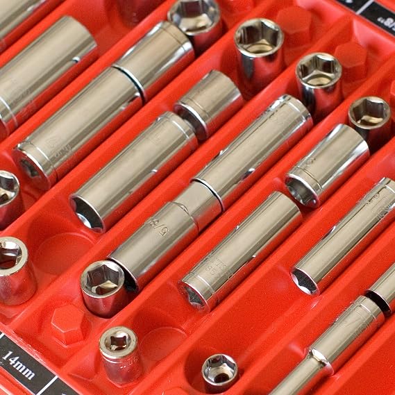 SOCKET ORGANIZER (RED) | Reduce Frustration, Save time| Easy-to-Read Labels | Metric & SAE | Professional Quality Tool Organizer | Made in USA