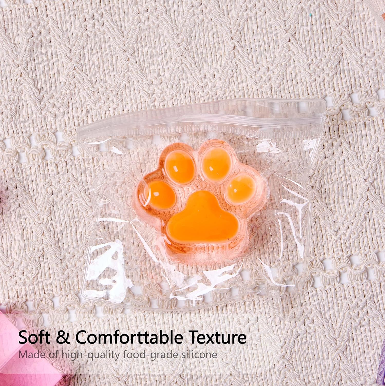 Clear Neon Paw Squishy Squeeze Toy, Cute Squishy Fidget Toy, Soft Silicone Squeeze Gifts for Kids Adults Party Favors (Orange)