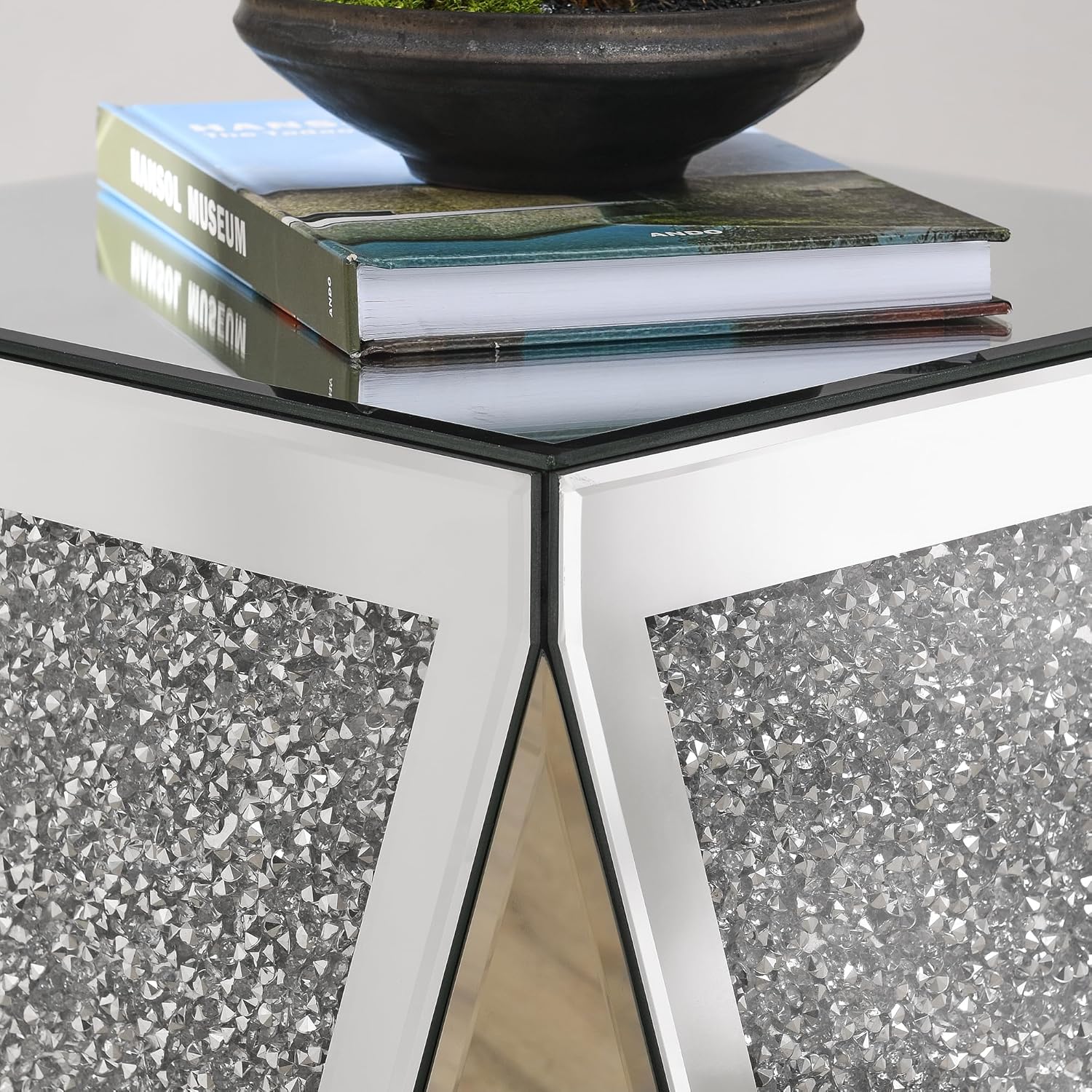 Mirrored Nightstand End Table, 13.8" W Silver Night Stand for Bedroom, Mirrored Bedside Table, Glass Mirror Nightstand (Silver)