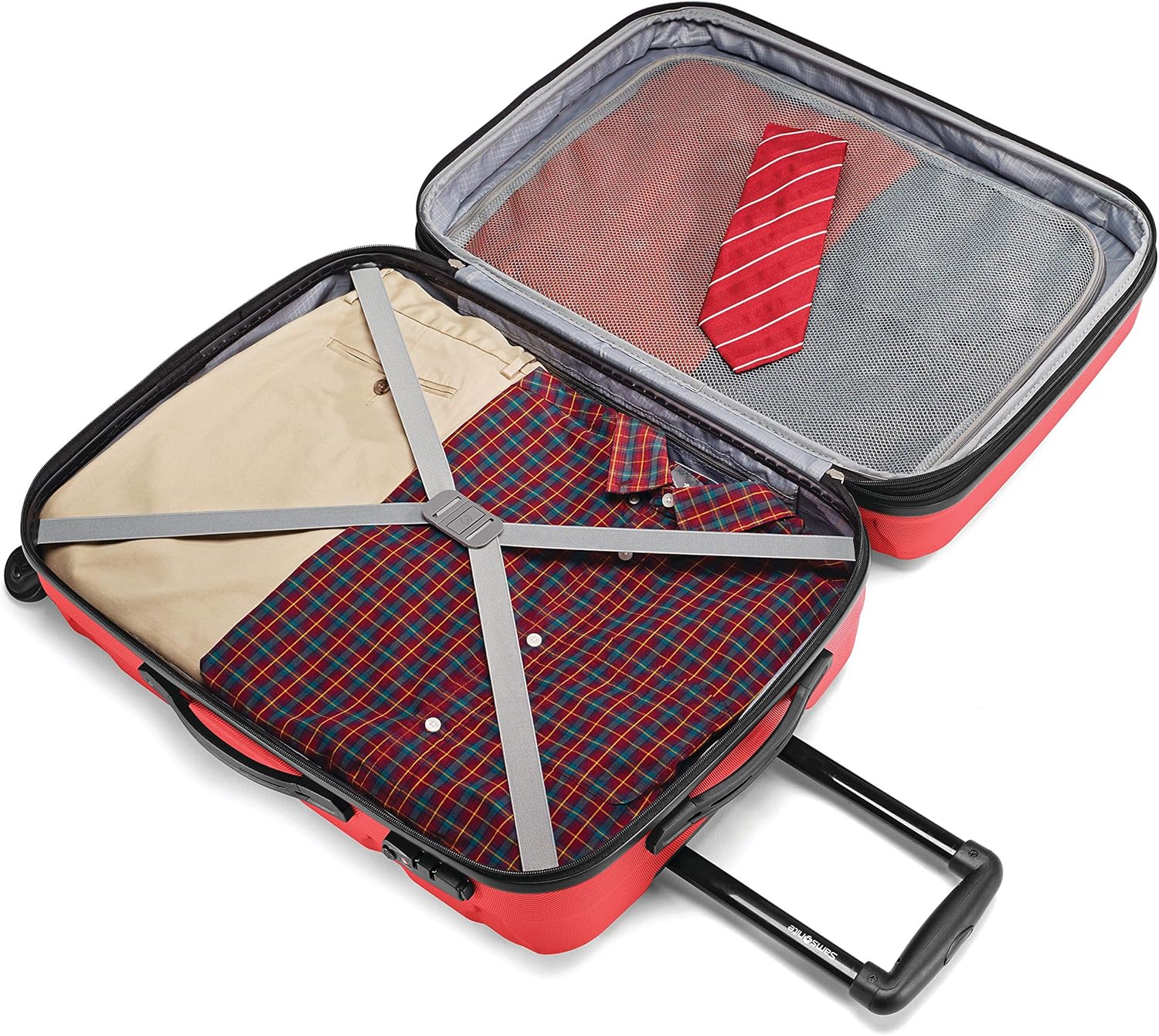  | Samsonite Omni PC Hardside Expandable Luggage with Spinner Wheels, Red, Checked-Large 28-Inch | Carry-Ons