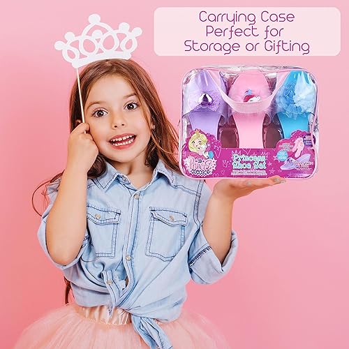 Miniatura 7 de Set de 3 zapatos de princesa - Zapatos de tacón con cuña para niños de vestir como realeza, zapatos de princesa de colores pastel, tacones con cuña