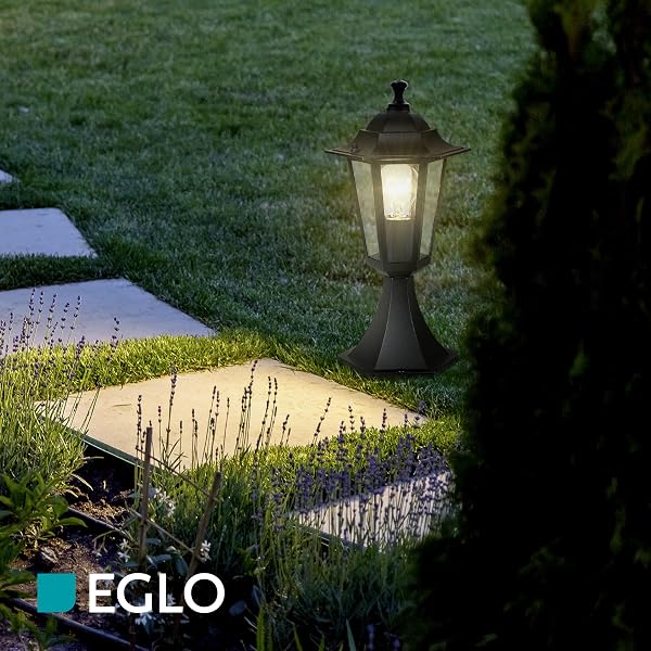 Eglo Lampe extérieure LATERNA 4, luminaire extérieur pour jardin, borne éclairage extérieur en fonte d'aluminium et verre, noir, douille E27, IP44 - 3