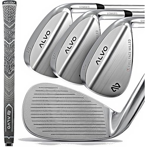 ALVO GOLF - Premium Full Face Golf Wedges, Golf Wedge Set and Singles, 3 Wedges 52/56/60/70 Degree,Lob,Gap,Sand Golf Club for Men, Premium Grip, Right Hand, max Spin
