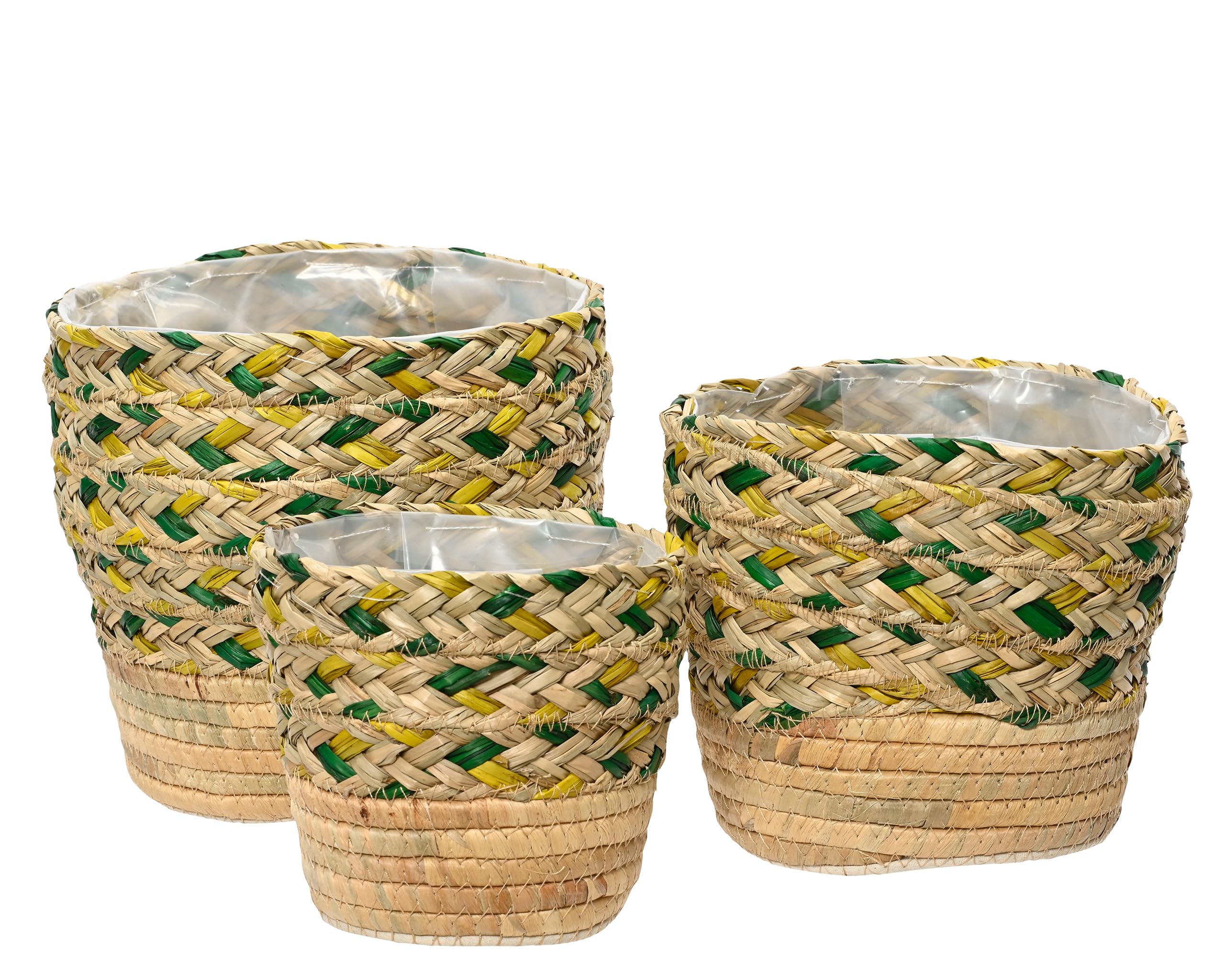 Pots de fleurs tressés jonc de mer panier rangement intérieur jaune vert