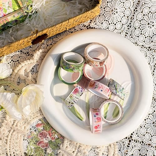 Miniatura 7 de YUBBAEX 10 Rollos Juego de Cinta Washi de Cuatro Estaciones Hierba Verde y Flores Cintas Decorativas de Enmascarar (Primavera)
