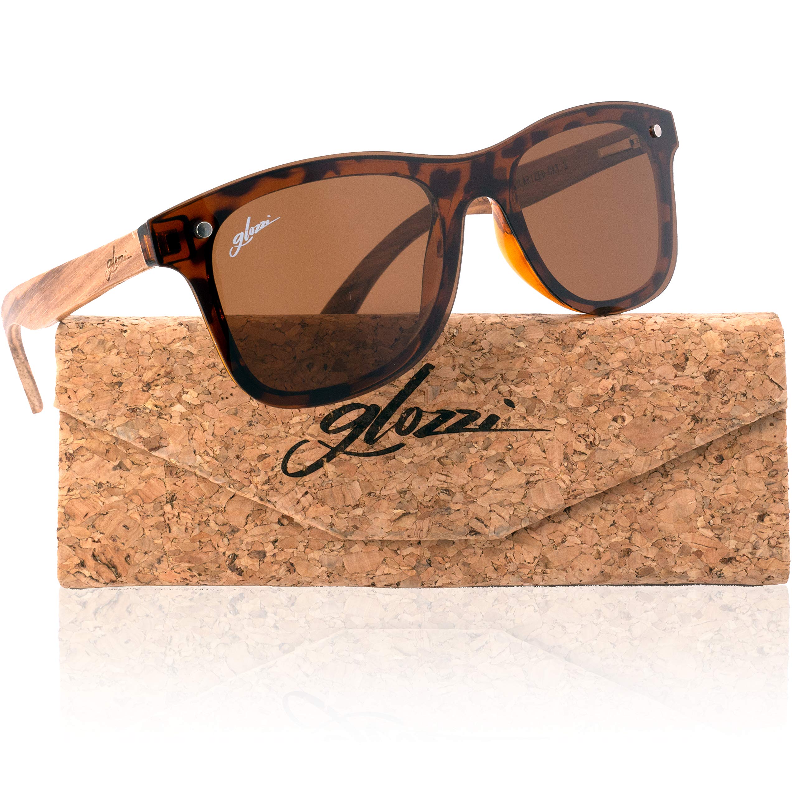 Sonnenbrille Herren und Damen Holz Polarisiert UV400 mit Holzbügeln und Brillenetui aus Kork