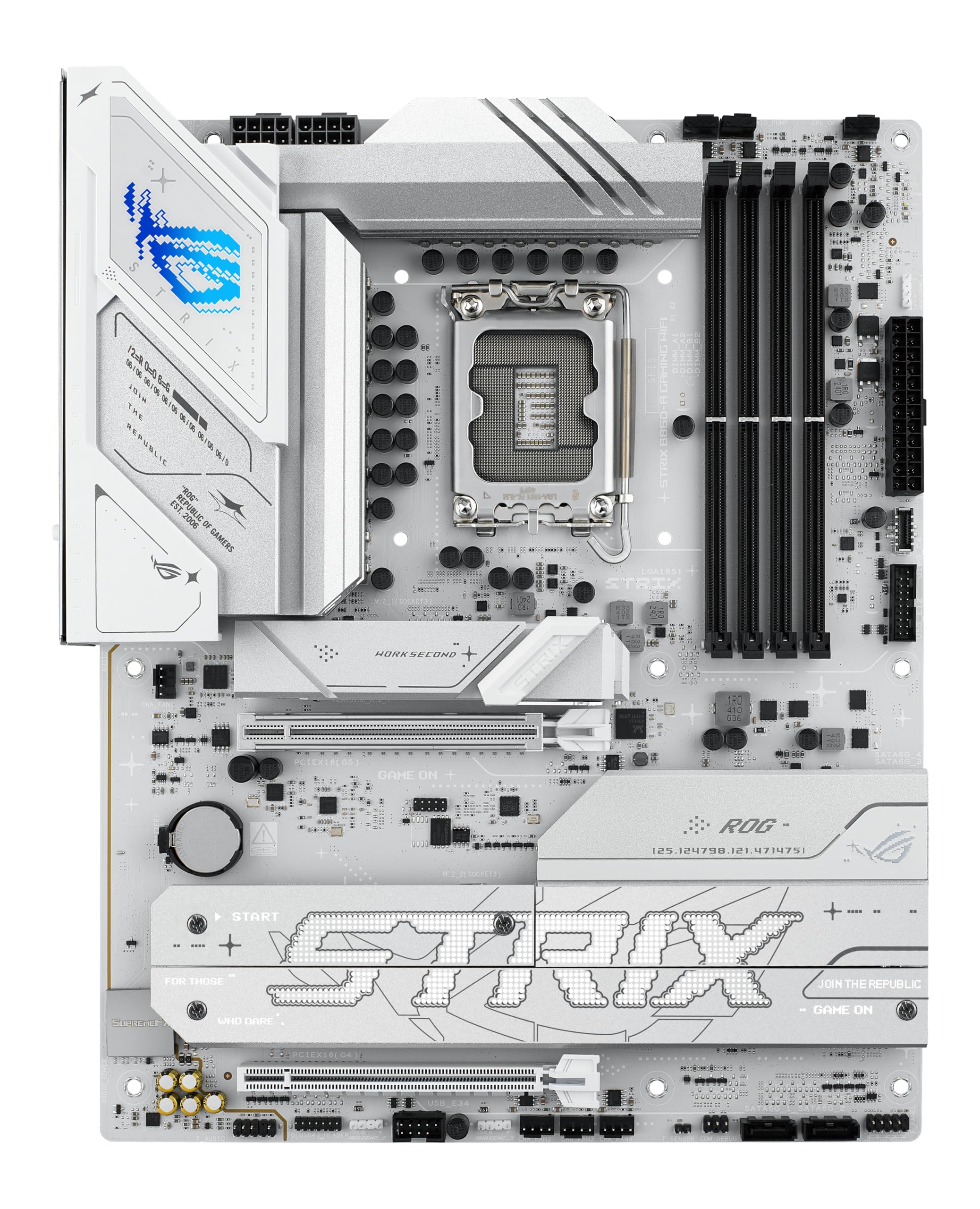 ASUS ROG Strix B760-A Gaming WiFi Mainboard Sockel Intel LGA 1700 (Intel B760, ATX, DDR5 Speicher, PCIe 5.0, WiFi 6E, 2X PCIe 4.0 M.2, Aura Sync) weiß