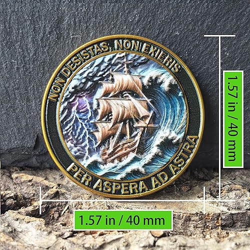 Miniatura 5 de Sailing Ship & Anchor - Moneda inspiradora de desafío  Símbolo de perseverancia y coraje  Medallón de premios motivacionales