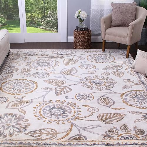 SUPERIOR Indoor Small Area Rug, Jute Backed, Modern Floral Farmhouse Floor Decor, Perfect for Hallway, Entryway, LivingDining Room, Bedroom, Office,