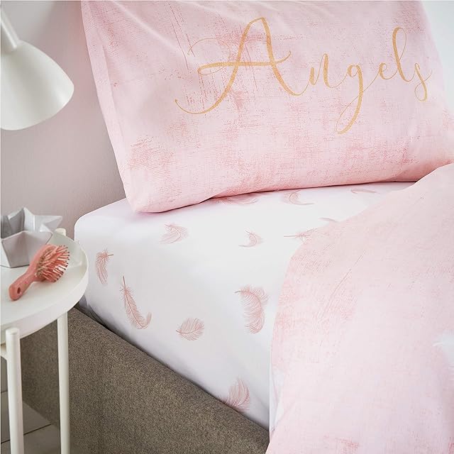 Catherine Lansfield Angel Wings Easy Care Single Fitted Sheet Blush